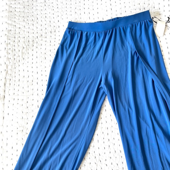 1. State Wide Leg Slit Hem Envelope Palazzo Pant In Harbour Wave Blue - Picture 8 of 14
